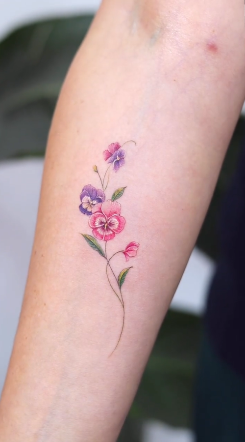 Pink and Blue Pansy Tattoo 