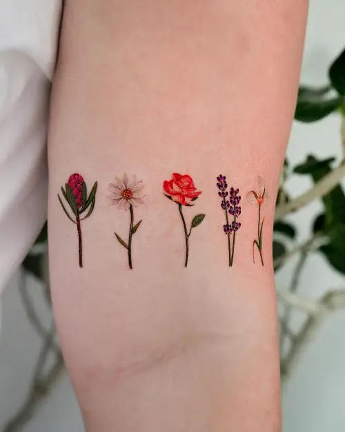 Small Tiny Flower Stems Tattoo 23