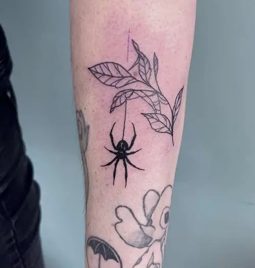 Black Widow Spider on Leaves tattoo