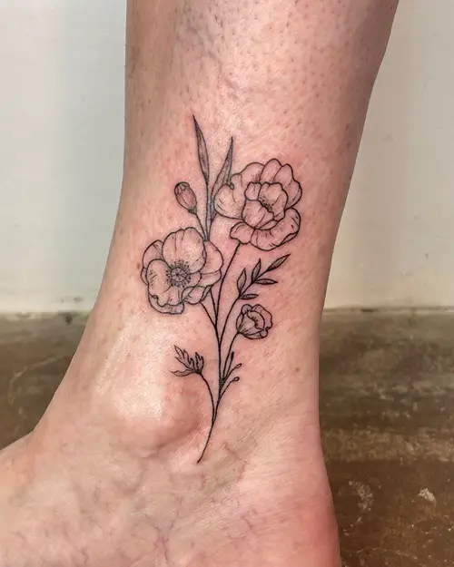 Poppy Flowers Ankle Ink