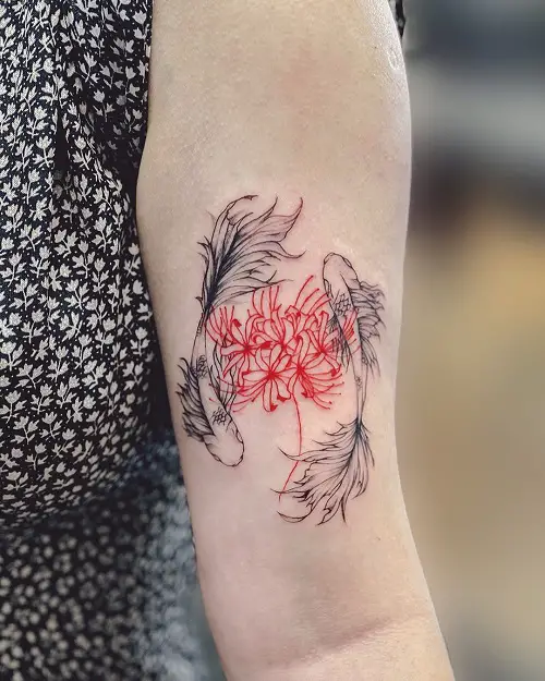 Koi Fish and Spider Lilies