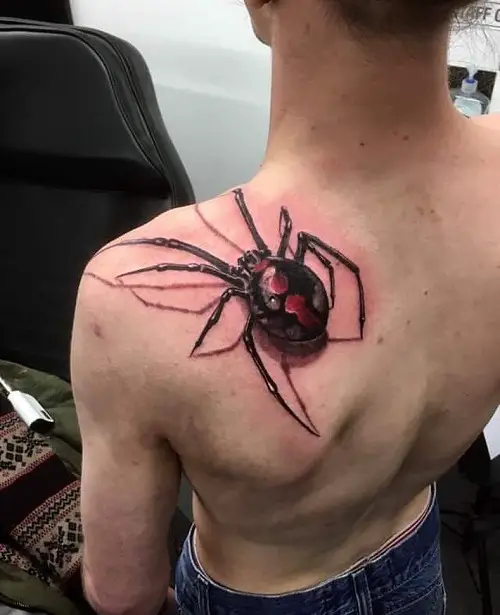 Massive Black Widow Spider on the Back tattoo