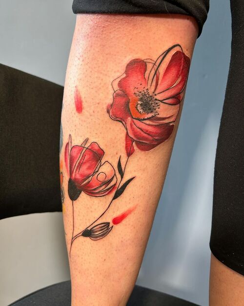 Poppy Flowers Ankle Ink