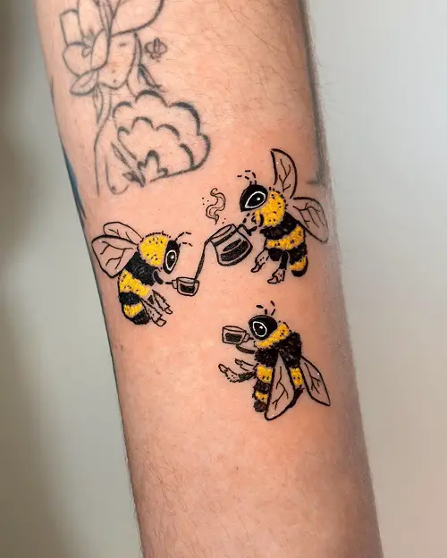 Bumble Bees Drinking Coffee Tattoo 25