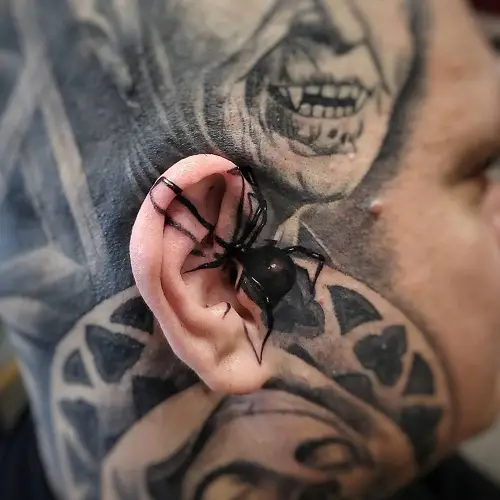 Black Spider with Silver Highlights Tattoo
