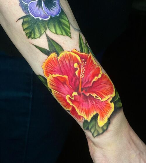 Pansies with Hibiscus Flower Tattoo 25