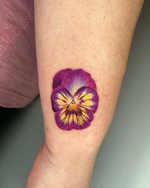 Purple and Yellow Pansy Flower Tattoo