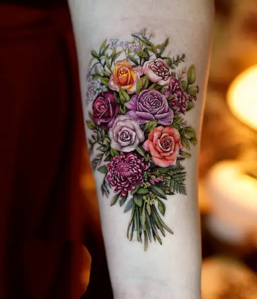 Small Gothic Flower Bouquet Tattoo 27