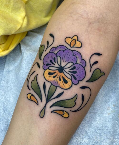 Pansy Tattoo with Tribal Design