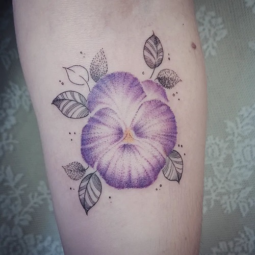 Handpoked Pansy in Purple tattoo
