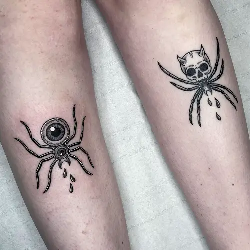 Pair of Spiders with Skull and Large Eye tattoo