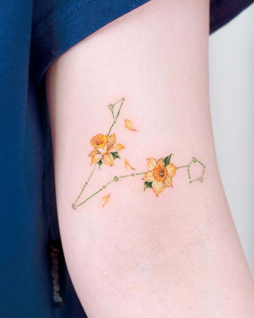 Daffodil Flowers with Pisces Constellation Tattoo
