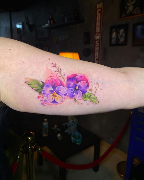 Pansy with Watercolor Splashes tattoo