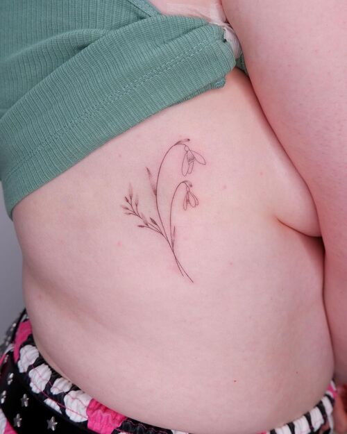 January Birth Flower Side Body Snowdrop Tattoo