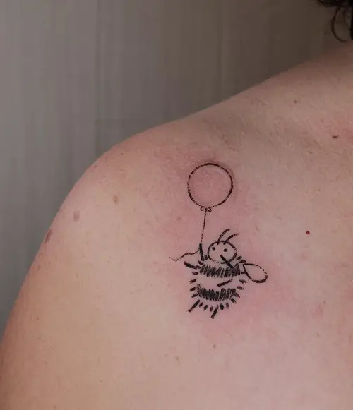 Scribble with Bumble Bee Holding Balloon Tattoo 3