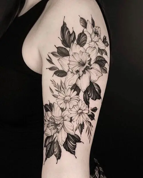 Narcissus and Daisies on the Arm