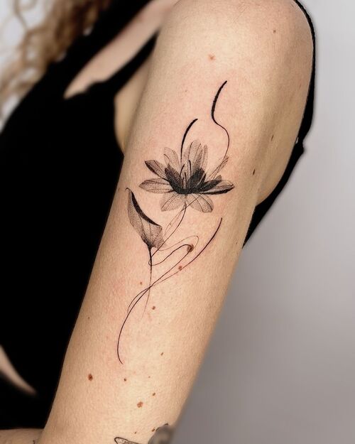 X-Ray Style Tiny Lotus Ink Tattoo 3