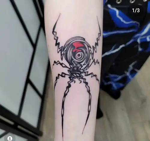 Glitch Style Black Widow Spider Body Art Tattoo