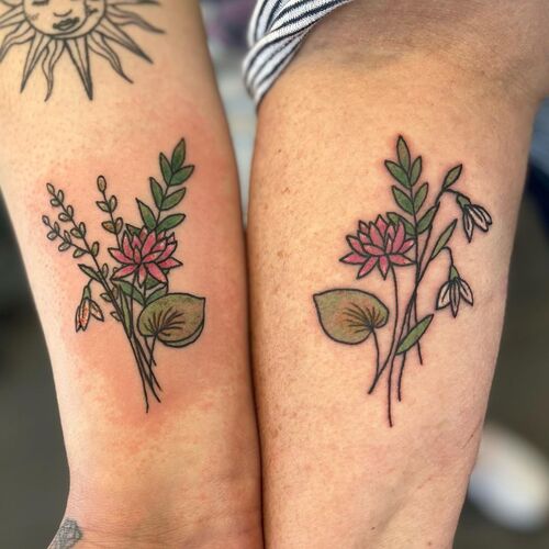 Mother - Daughter January Birth Flowers Tattoo
