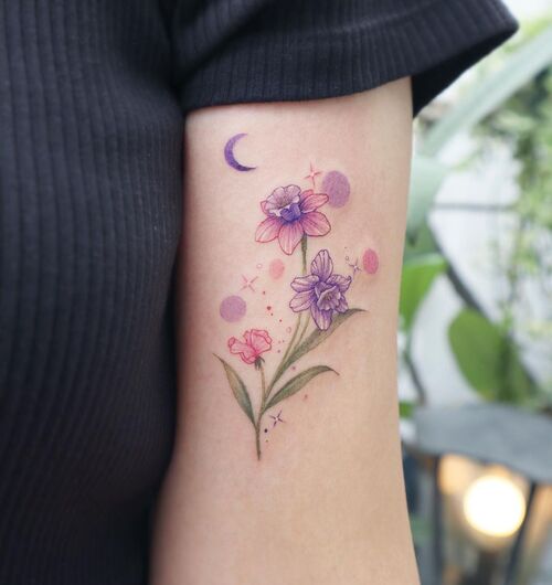 Purple Narcissus Flower with Moon