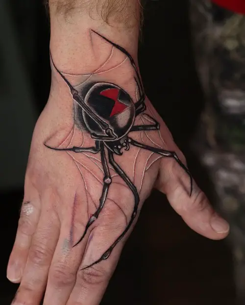 Black Widow on Hand Tattoo