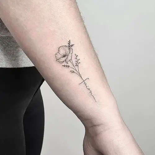 Little Poppy Flower with “Faith” tattoo