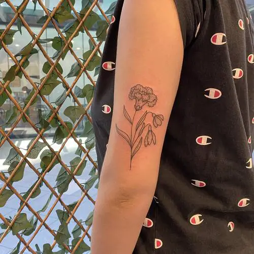 January Birth Flowers Carnation and Snowdrop Tattoo