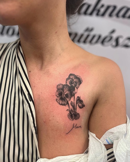 Pansy Flower Chest Tattoo