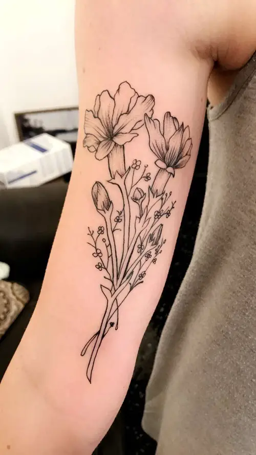 January Birth Month Carnation Flower Ink