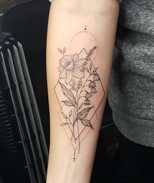 Narcissus and Lily of the Valley with Geometric Lines