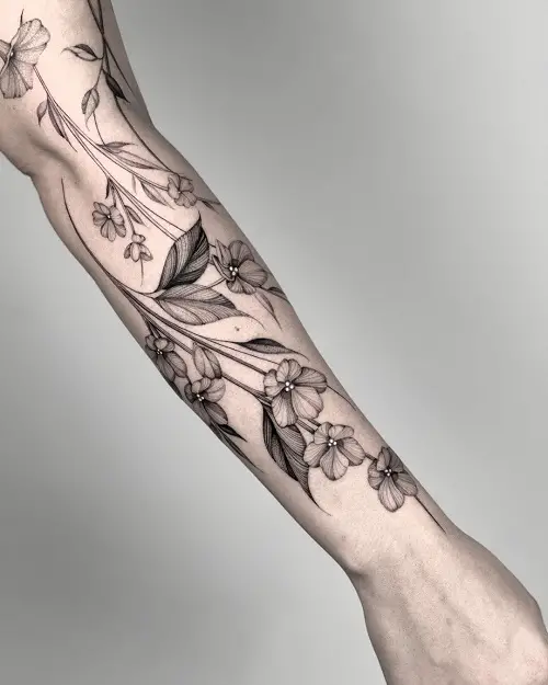 Shaded Violet and Primrose February Birth Flowers Ink