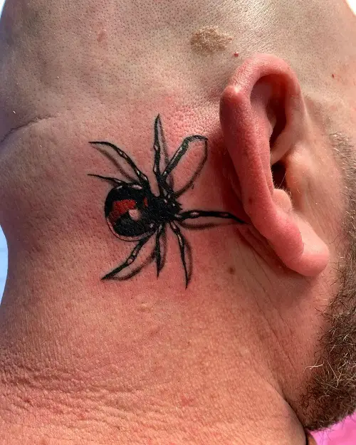 Black Widow Behind the Ear Tattoo