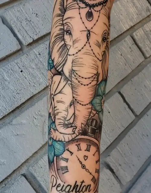 Elephants with Blue Narcissus Flowers