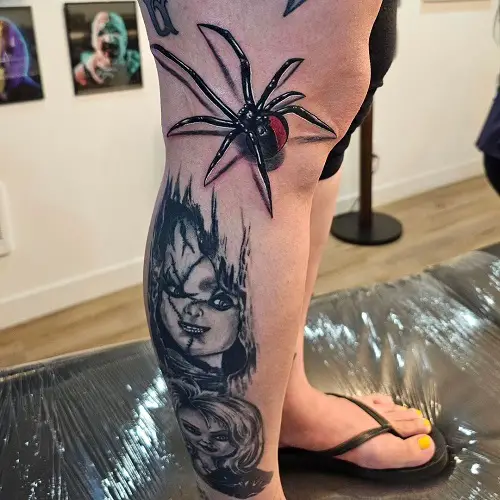 Black Widow and Chucky Doll Tattoo