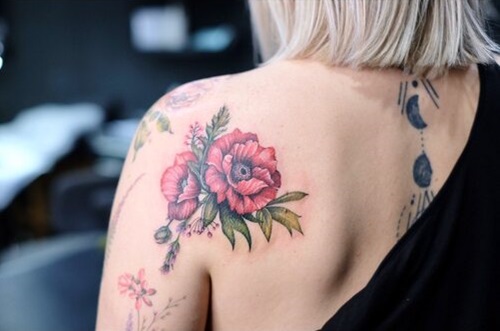 Red Poppy Feminine Design tattoo