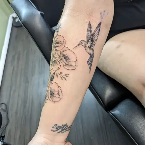 oppy Flowers with Hummingbird Tattoo