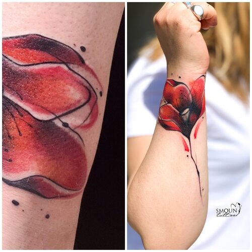 Abstract Poppy Flower on Wrist tattoo ideas