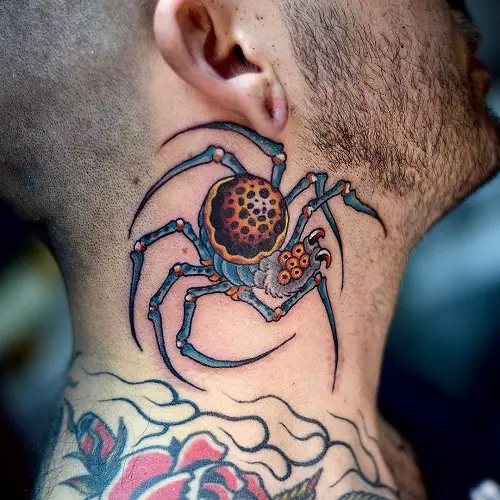Spider on Neck for Men Tattoo