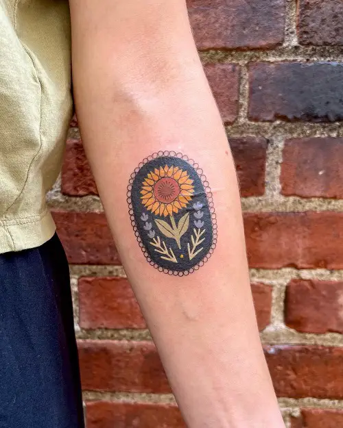 Mini Small Sunflower and Lavender Design Tattoo
