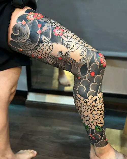 Chrysanthemum and Koi Fish Tattoo Designs