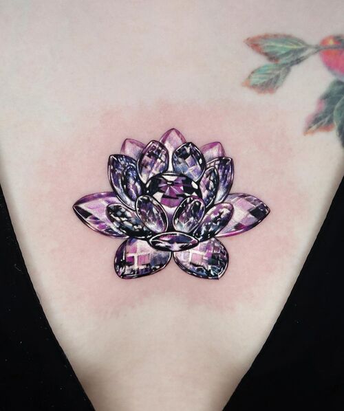 Crystal Lotus Ink Flower Tattoo