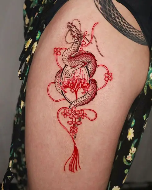 Dragon and Spider Lily Norigae Ink tattoo