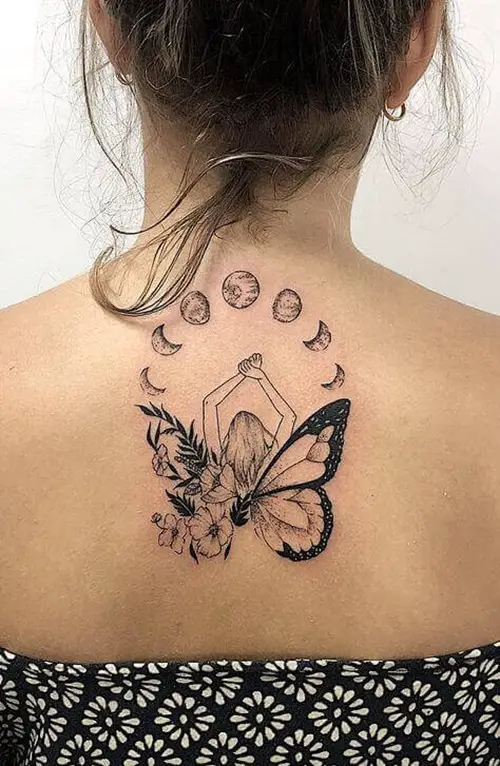 Butterfly Wings on a Woman with Phases of Moon