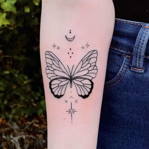 best Butterfly with Moon and Stars tattoo
