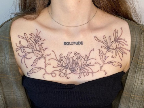 Chest Piece of Honeysuckle Vine Tattoo 31