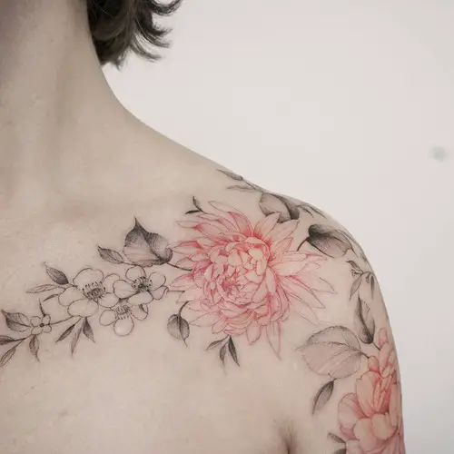 Fineline Shoulder Piece of November Birth Flowers