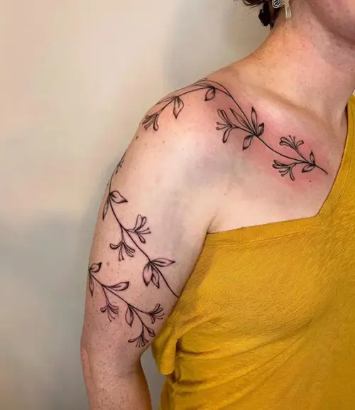 Honeysuckle Vine Around the Arm and Chest Tattoo 9