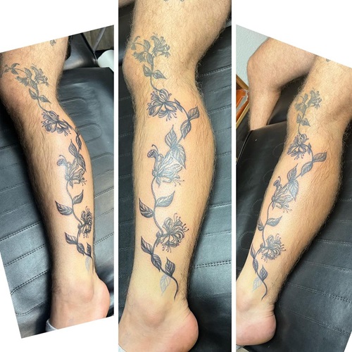 Honeysuckle Vine Covering the Leg Tattoo 35