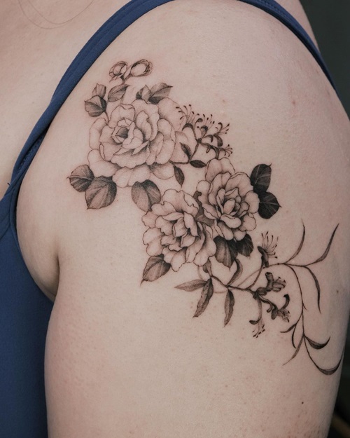 Honeysuckle and Rose Floral Tattoo