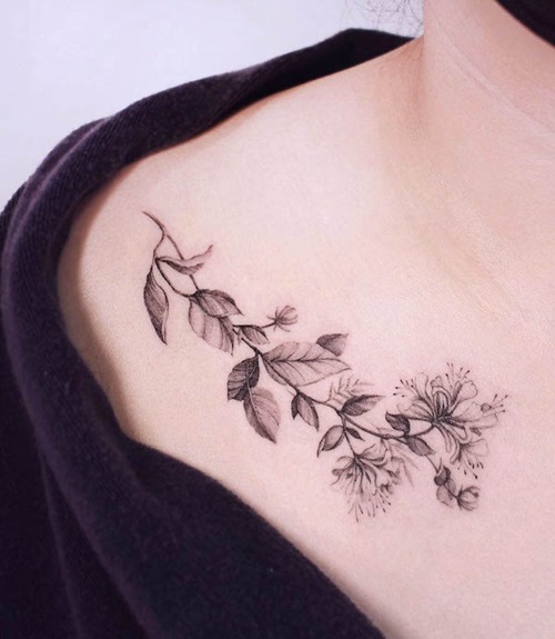 Honeysuckle on the Collarbone Tattoo